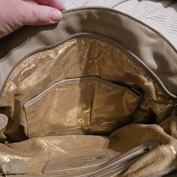 Frosting by Mary Norton Elegant Tan Studded Tote Bag. - Picture 8 of 11